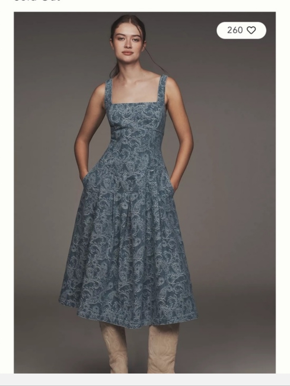Avec Les Filles Blue Paisley Square-Neck Midi Dress